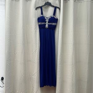 Royal blue prom dress with rhinestone beading
